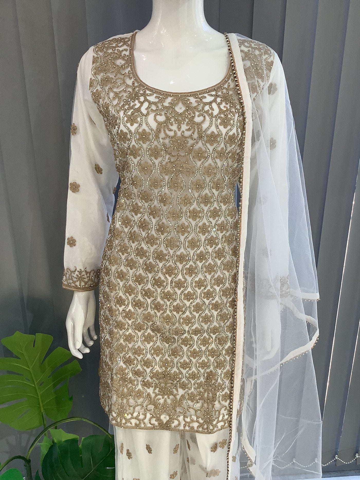 ASHA | Embroidered Net Mother & Daughter Ready To Wear White | AS72