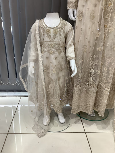 ASHA | Embroidered Net Mother & Daughter Ready To Wear Cream| AS75