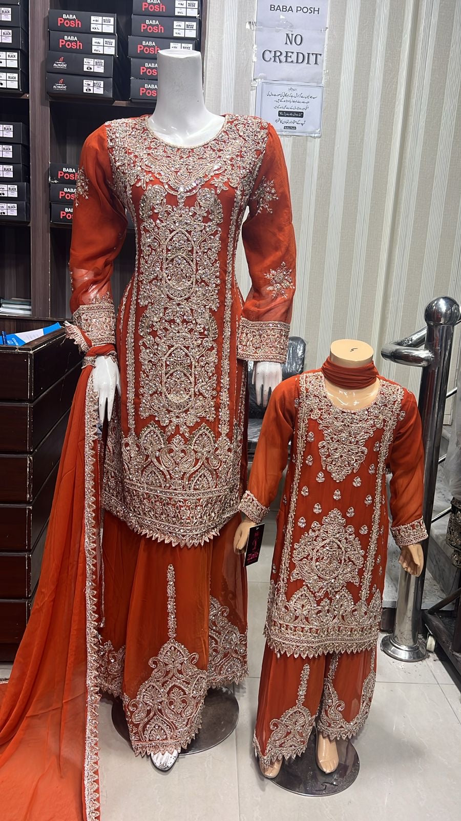 ShaZaib | Embroidered Chiffon Shararah Mother & Daughter Readymade | SZ197 (Orange)