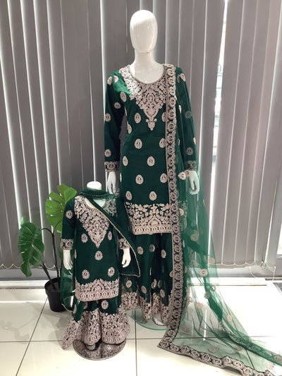 ASHA | Embroidered Net Dori Work Mother & Daughter Dress Ready To Wear Green| AS66