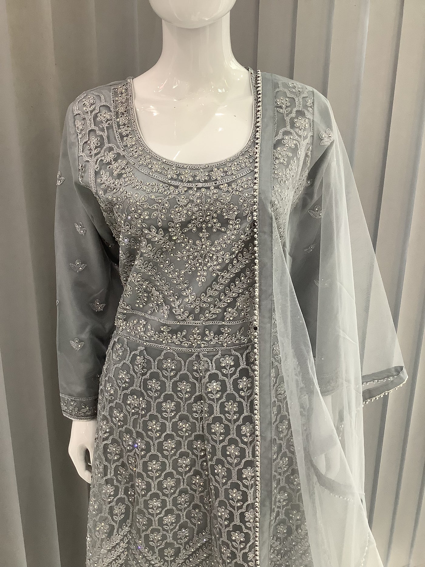 ASHA | Embroidered Net Mother & Daughter Ready To Wear  Grey| AS30