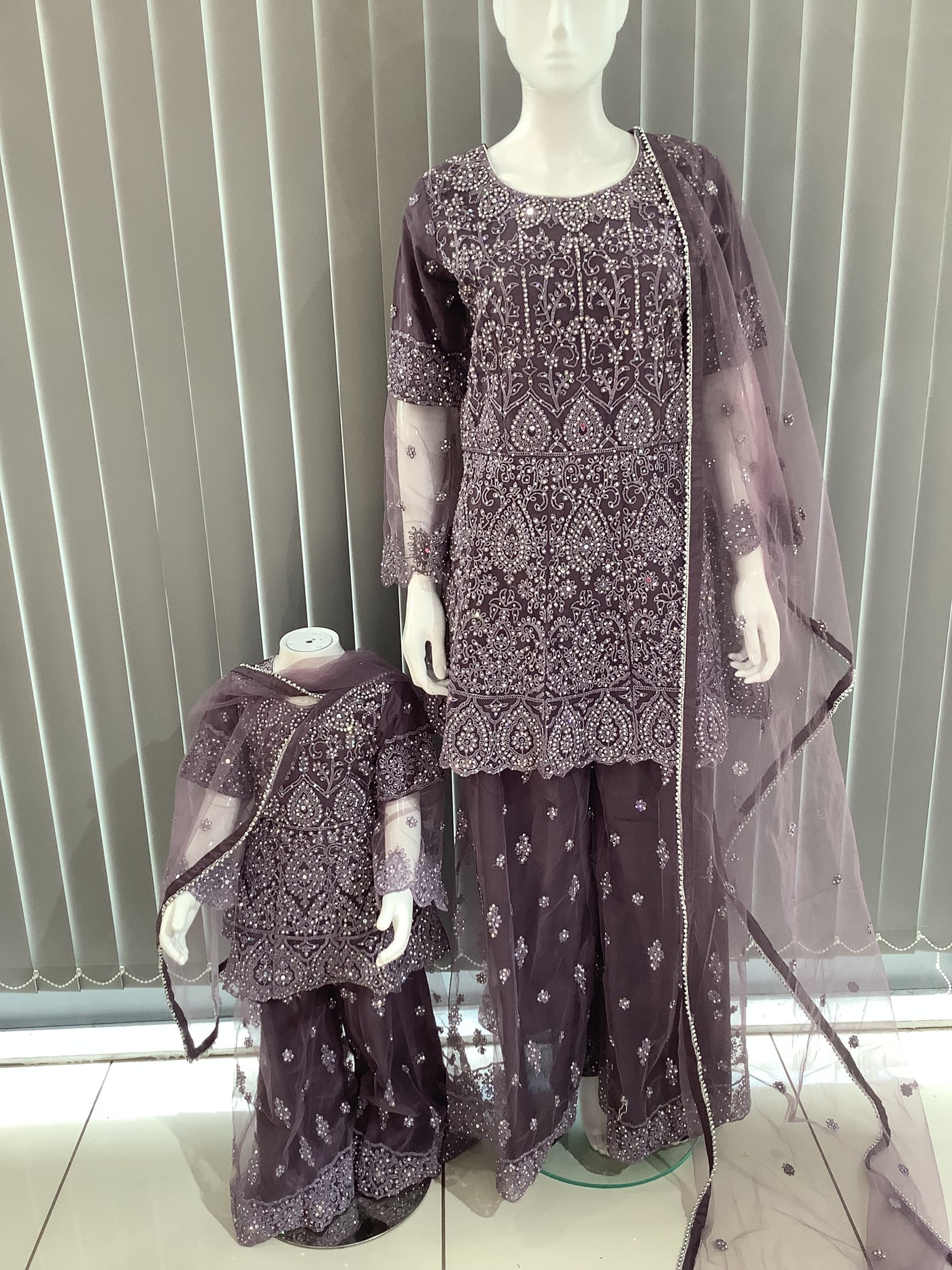 ASHA | Embroidered Hand Work Dress Mother & Daughter Ready To Wear Purple | AS70