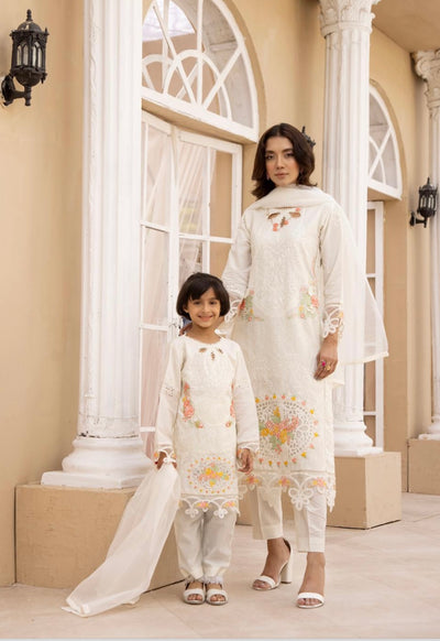 SIMRANS ‘Maria B Inspired’ | Embroidered Cotton Mother & Daughter Readymade | SM583 (White)