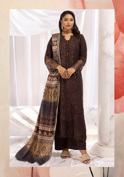 SIMRANS ‘Aafreen’ | Embroidered Dhanak Chikankari Readymade | SM714 (Brown)