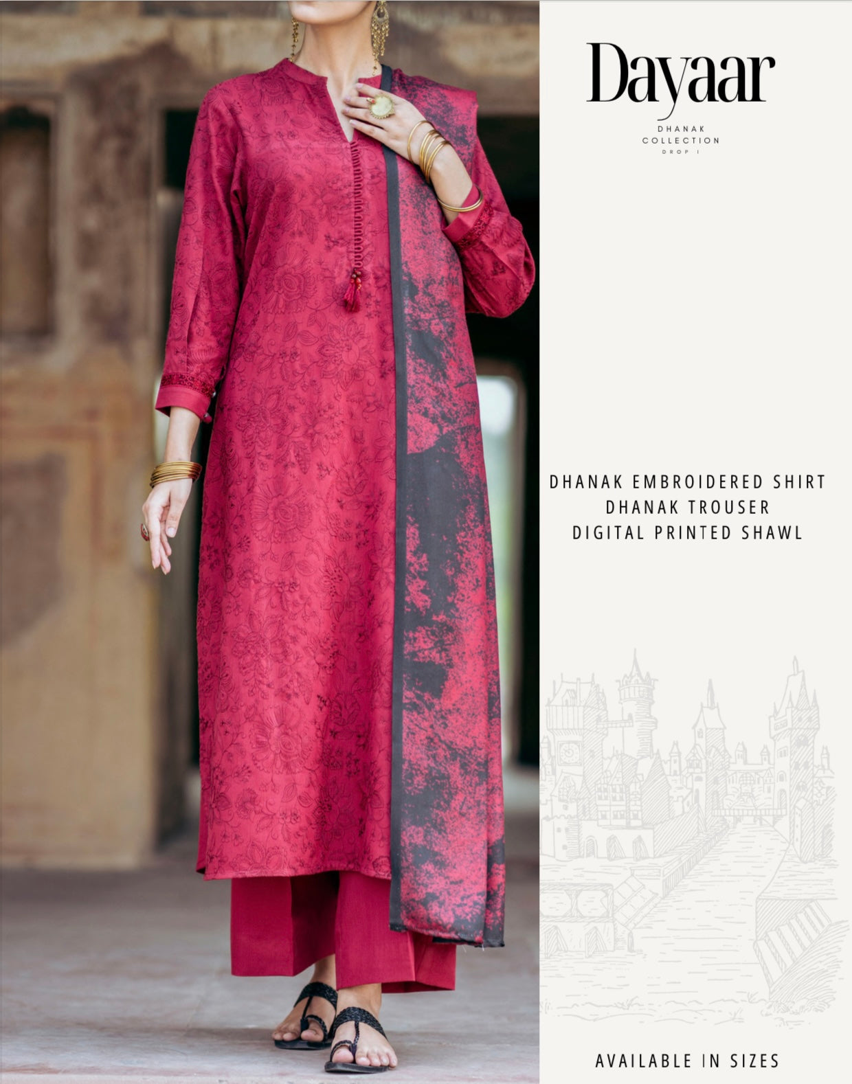 Casuallite ‘Dayaar’ | Luxury Embroidered Dhanak Readymade | HT243