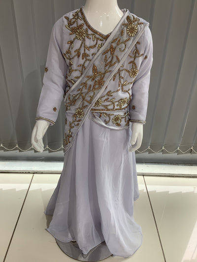 ASHA | Embroidered Chiffon Saree Kids Readymade Lilac | AS64