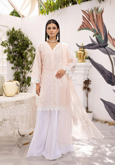 SIMRANS ‘Image’ | Embroidered Chikenkari Shararah Readymade | SM571 (Peach)