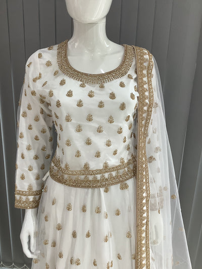 ASHA | Embroidered Net Dori Work Mother & Daughter Lehanga Choli Ready To Wear White | AS58