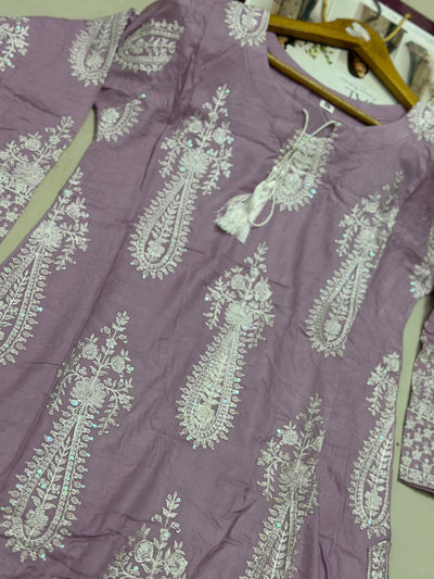 S Creations ‘Azbah’ | Embroidered Linen Readymade | SC101 (Lilac)