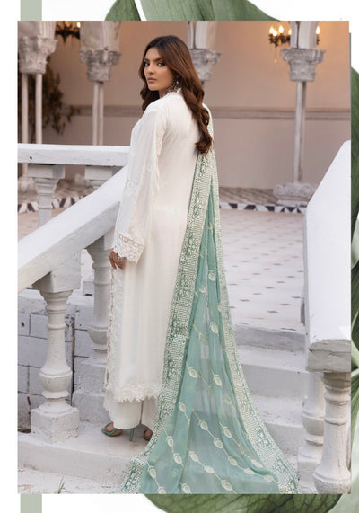 SIMRANS ‘Azure’ | Embroidered Sequence Linen Readymade | SM759 (White)