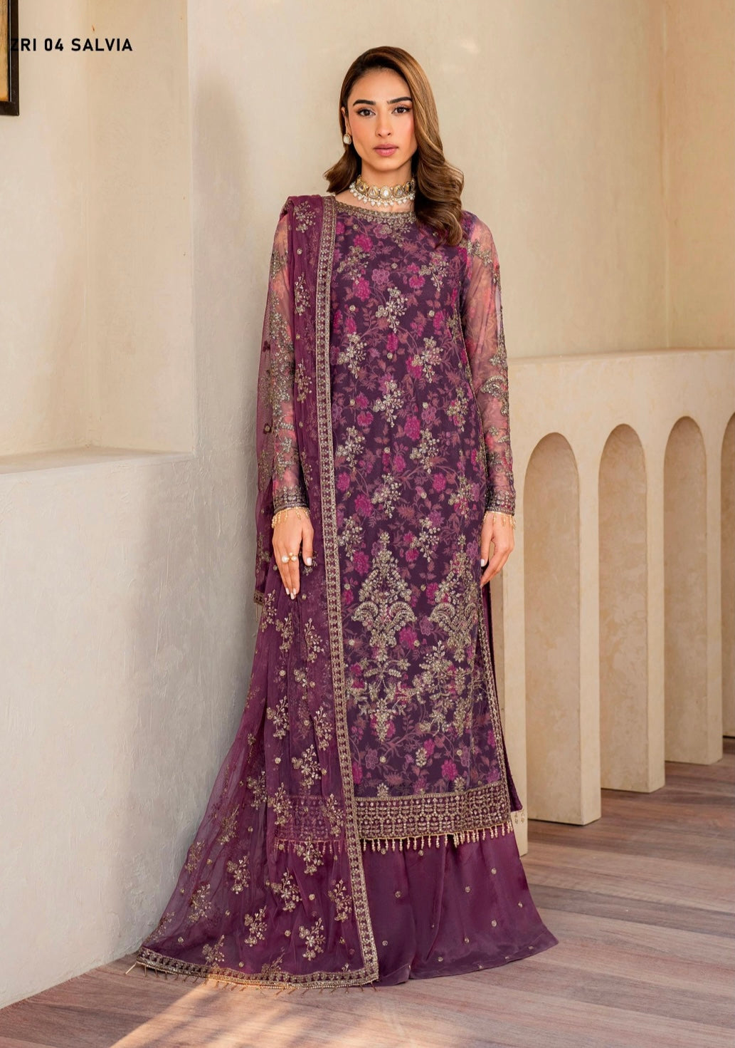 ZARIF ‘Iris’ | Embroidered Net Readymade | ZRI-04