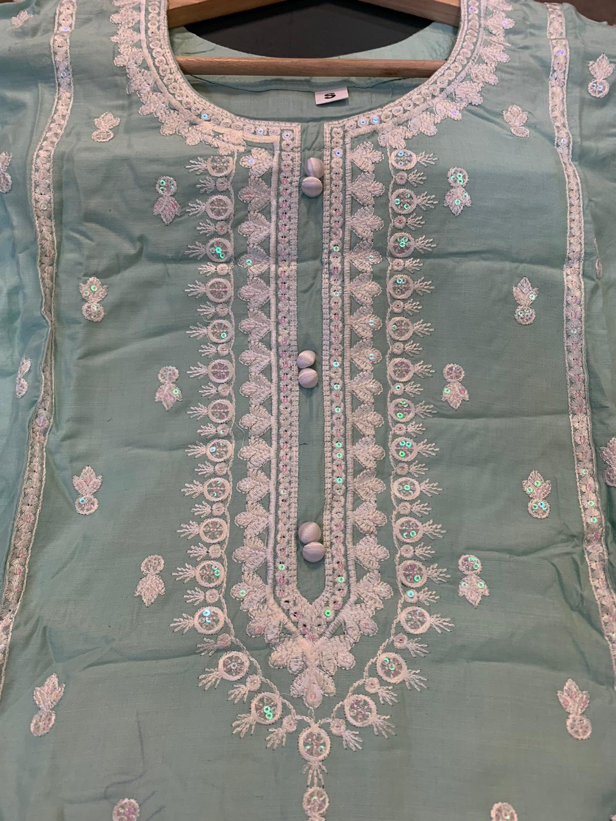 S Creations ‘Fatima’ | Embroidered Linen Readymade | SC116 (Turquoise)