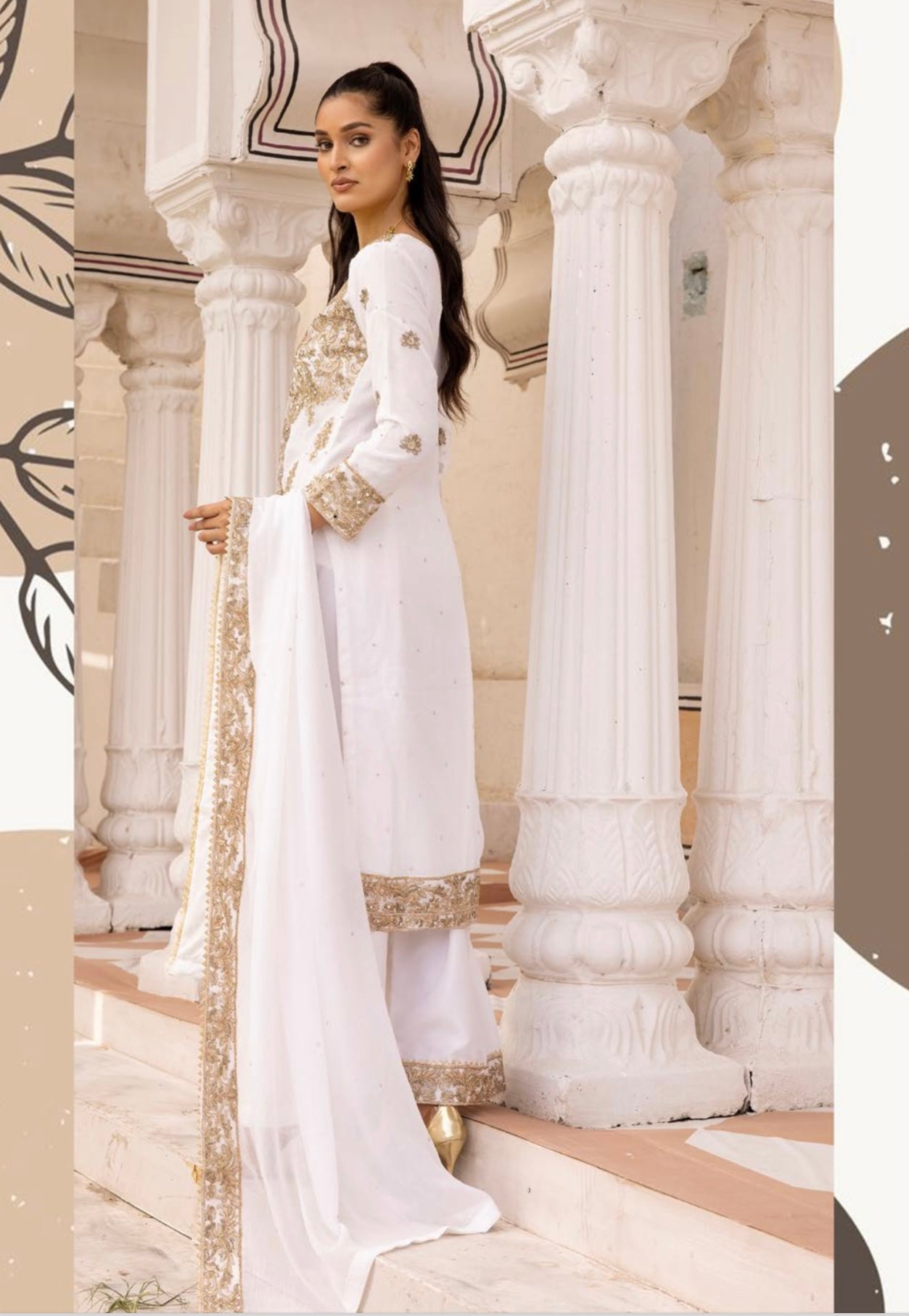 SIMRANS ‘Mahnoor Lux’ | Embroidered Chiffon Readymade | SM611 (White)