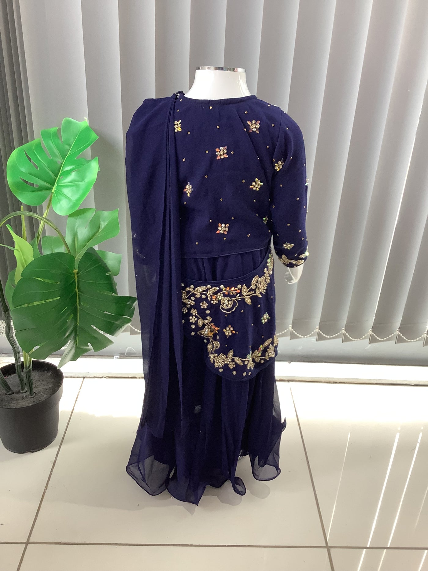 ASHA | Embroidered Chiffon Saree Mother & Daughter Readymade Blue | AS55