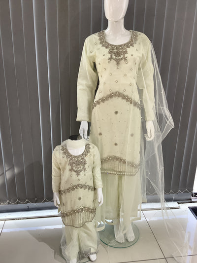 ASHA | Embroidered Hand Work Mother & Daughter Ready To Wear White | AS69