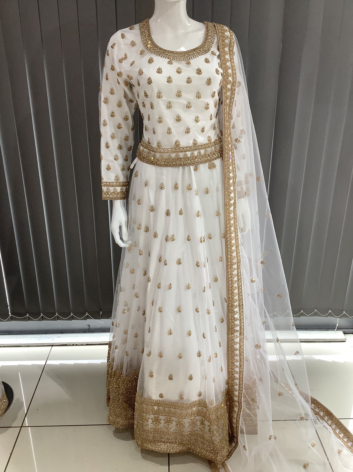 ASHA | Embroidered Net Dori Work Mother & Daughter Lehanga Choli Ready To Wear White | AS58