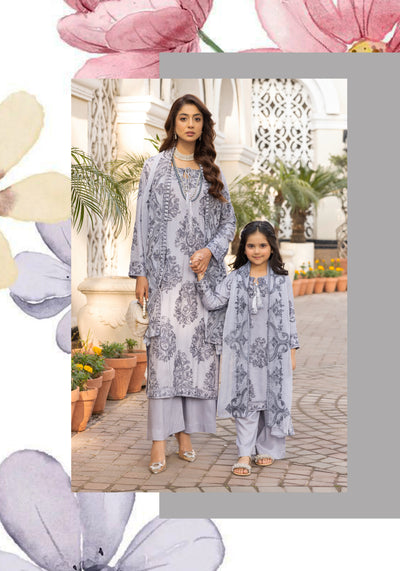 SIMRANS ‘Jannat’ | Embroidered Linen Mother & Daughter Readymade | SM772 (Grey)