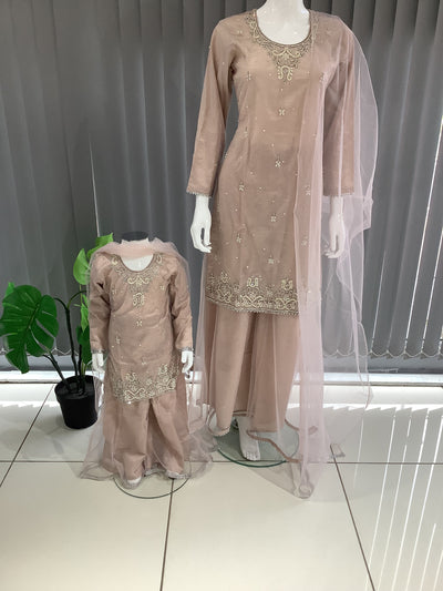 ASHA | Embroidered Hand Work Mother & Daughter Ready To Wear Dusty Pink | AS60