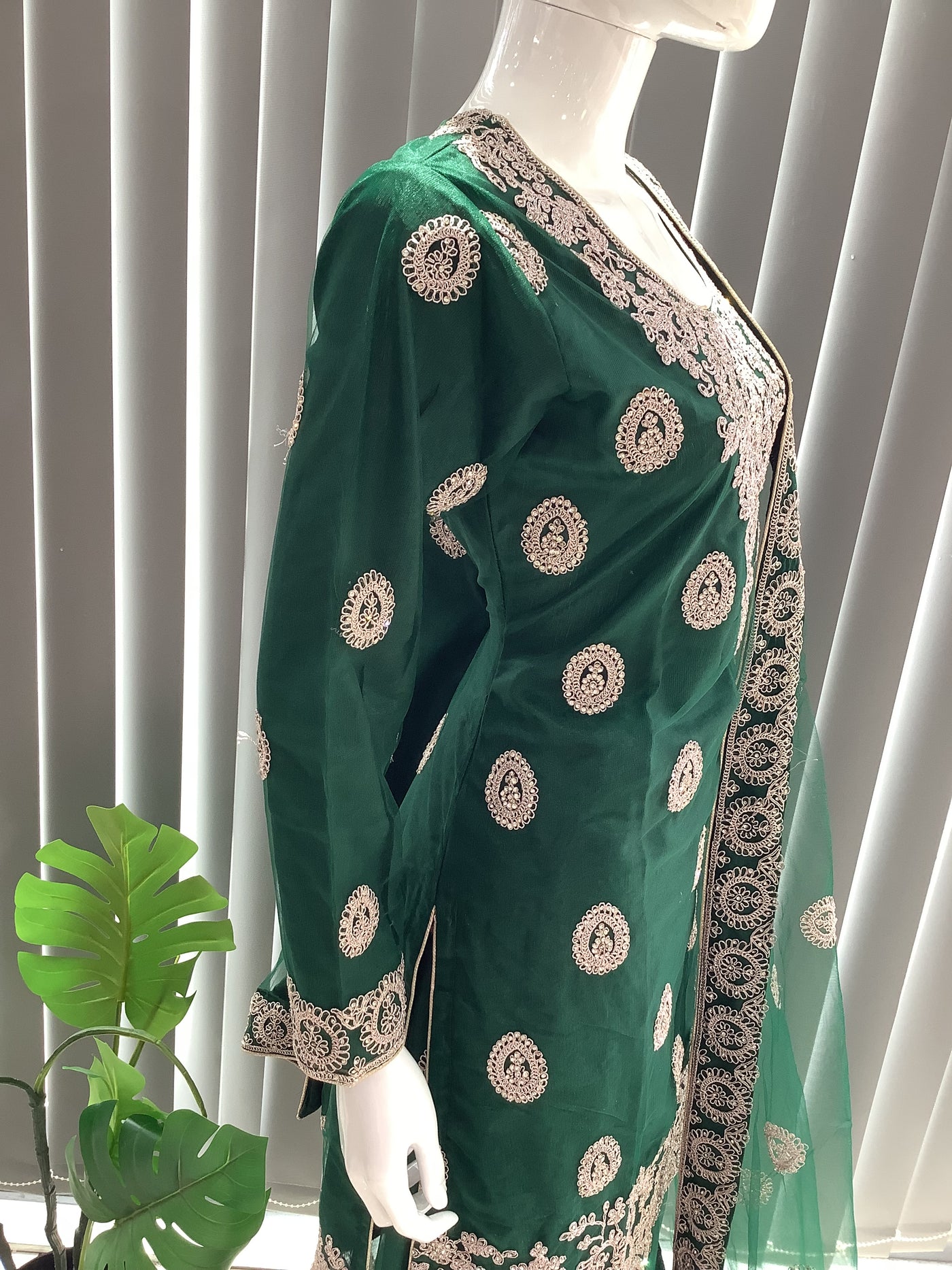 ASHA | Embroidered Net Dori Work Mother & Daughter Dress Ready To Wear Green| AS66