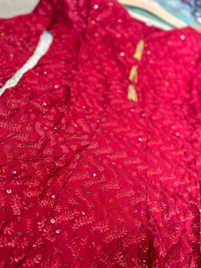 S Creations ‘Farah’ | Embroidered Sequins Linen Readymade | SC109 (Maroon)