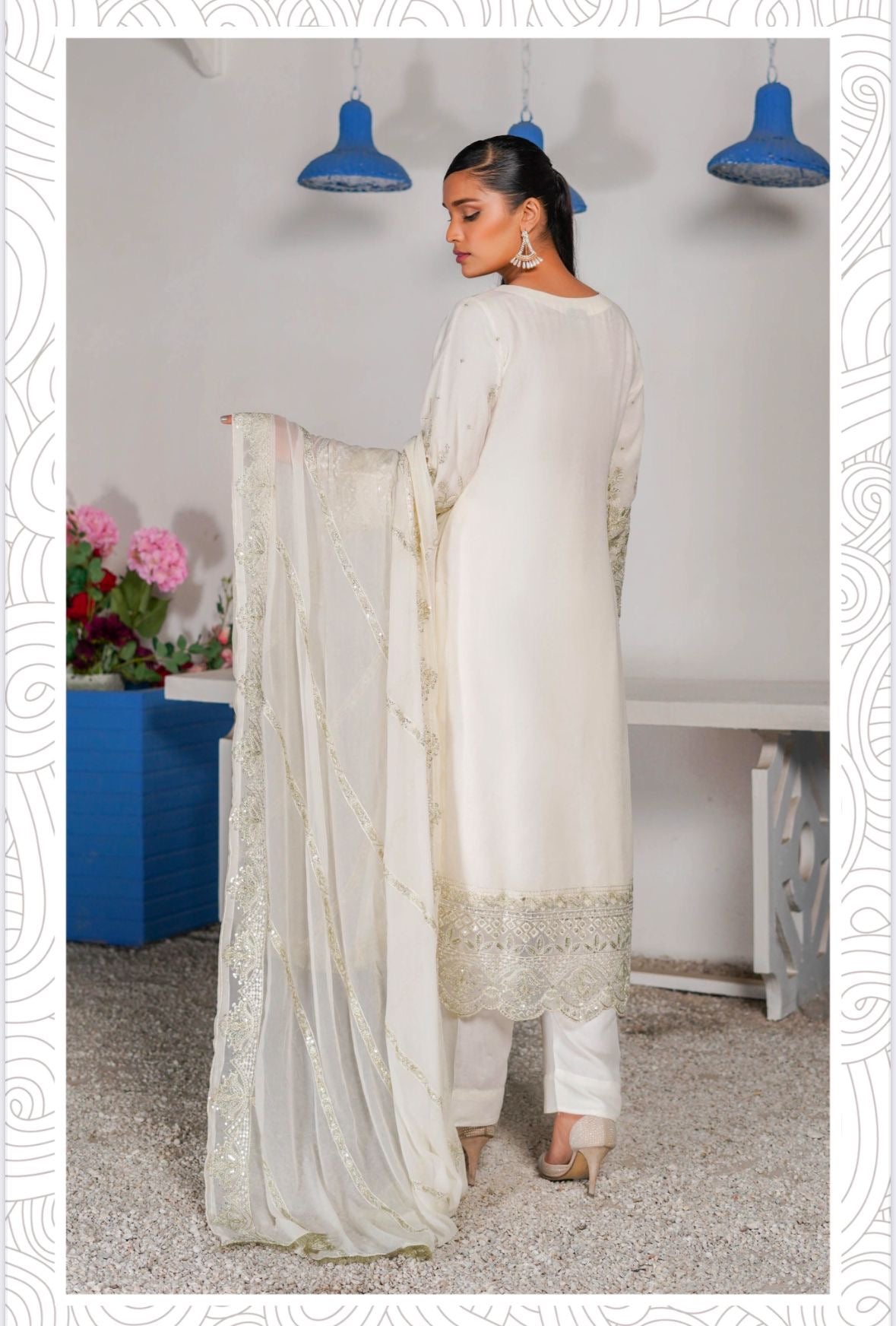 SIMRANS ‘Haseen’ | Embroidered Chiffon Readymade | SM761 (White)