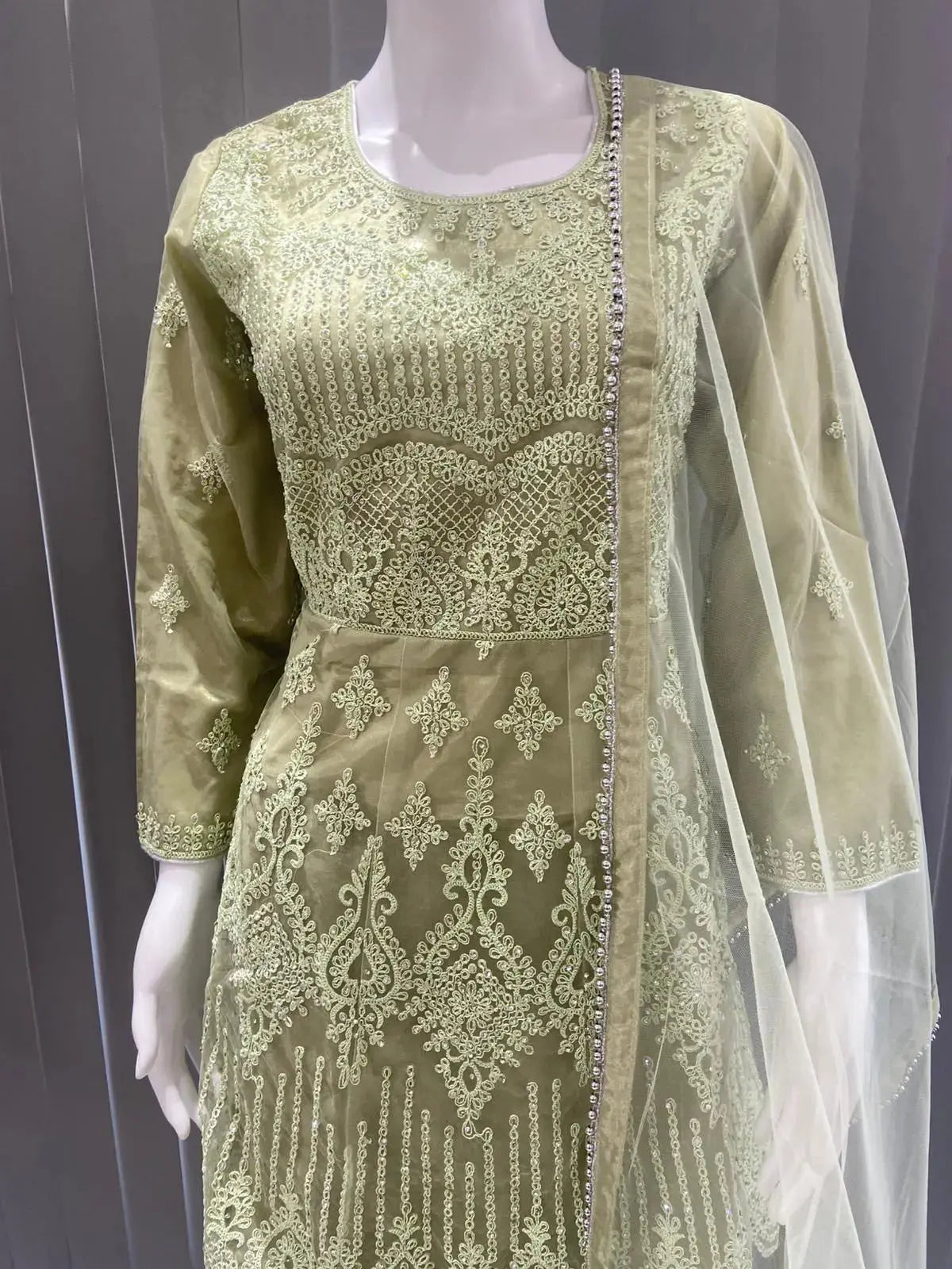 ASHA | Embroidered Hand Work Mother & Daughter Ready To Wear Mint  | AS84