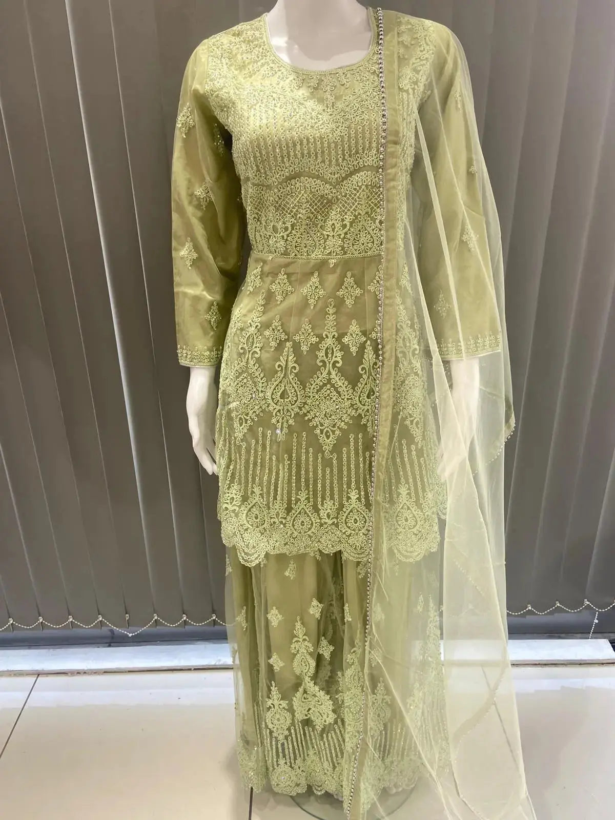 ASHA | Embroidered Hand Work Mother & Daughter Ready To Wear Mint  | AS84