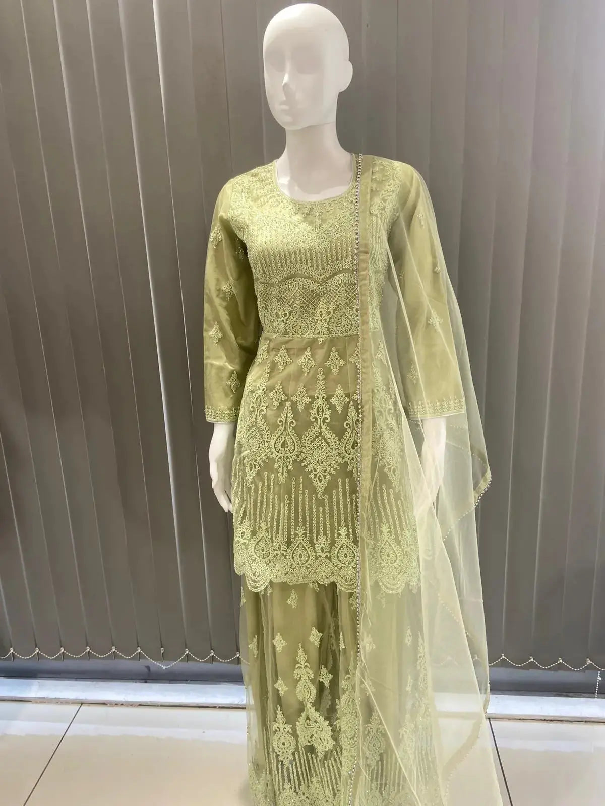 ASHA | Embroidered Hand Work Mother & Daughter Ready To Wear Mint  | AS84