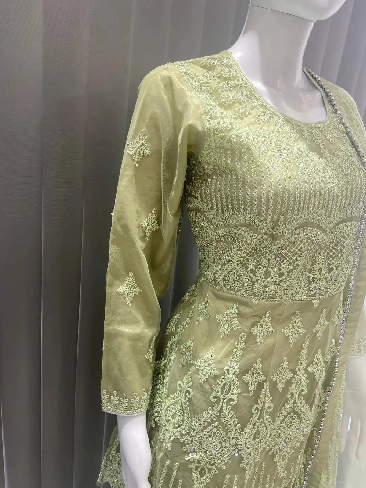 ASHA | Embroidered Hand Work Mother & Daughter Ready To Wear Mint  | AS84