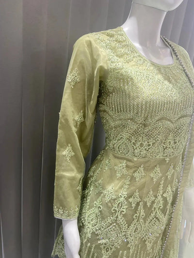 ASHA | Embroidered Hand Work Mother & Daughter Ready To Wear Mint  | AS84