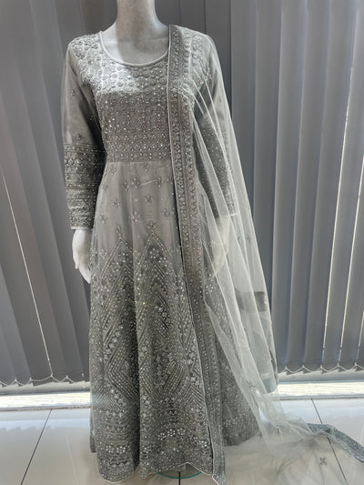 ASHA | Embroidered Net Mother & Daughter Ready To Wear Grey | AS73