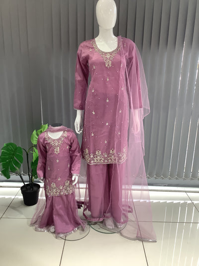 ASHA | Embroidered Hand Work Mother & Daughter Ready To Wear Pink | AS60