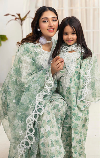 SIMRANS ‘Sawera’ | Embroidered Cotton Mother & Daughter Readymade | SM789 (Green)