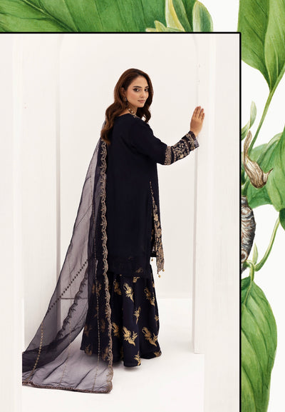 SIMRANS ‘Eliza’ | Embroidered Chiffon Shararah Readymade | SM744 (Navy)