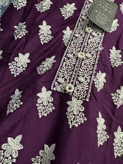 S Creations ‘Ethnic’ | Embroidered Linen Readymade | SC103 (Purple)