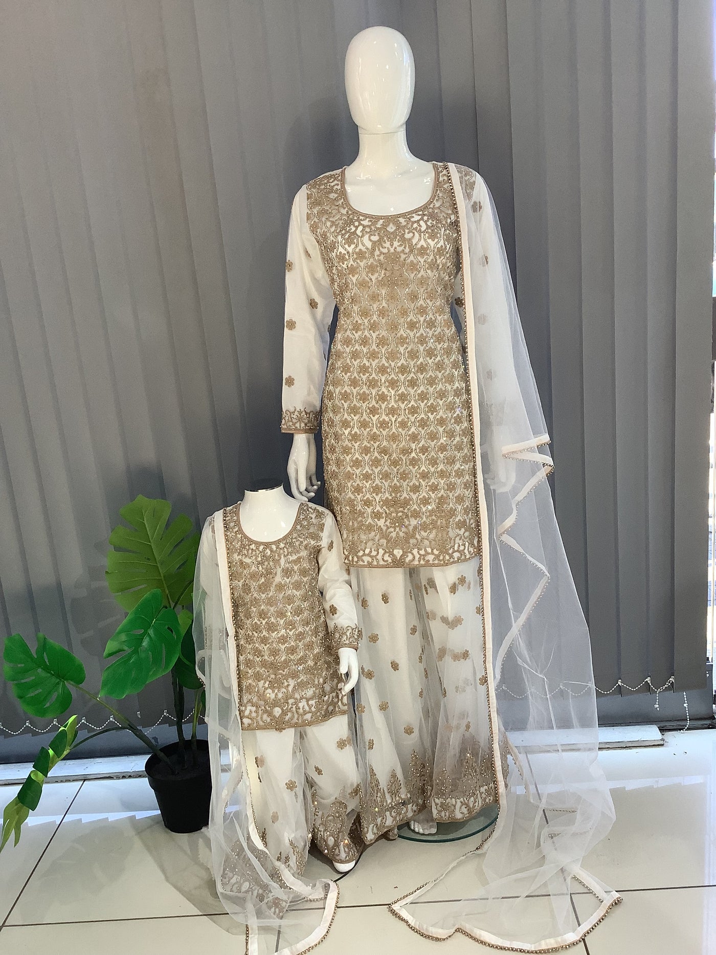 ASHA | Embroidered Net Mother & Daughter Ready To Wear White | AS72