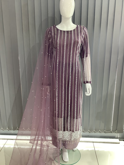 S Creations | Embroidered Net  Readymade | SC095 (Purple)