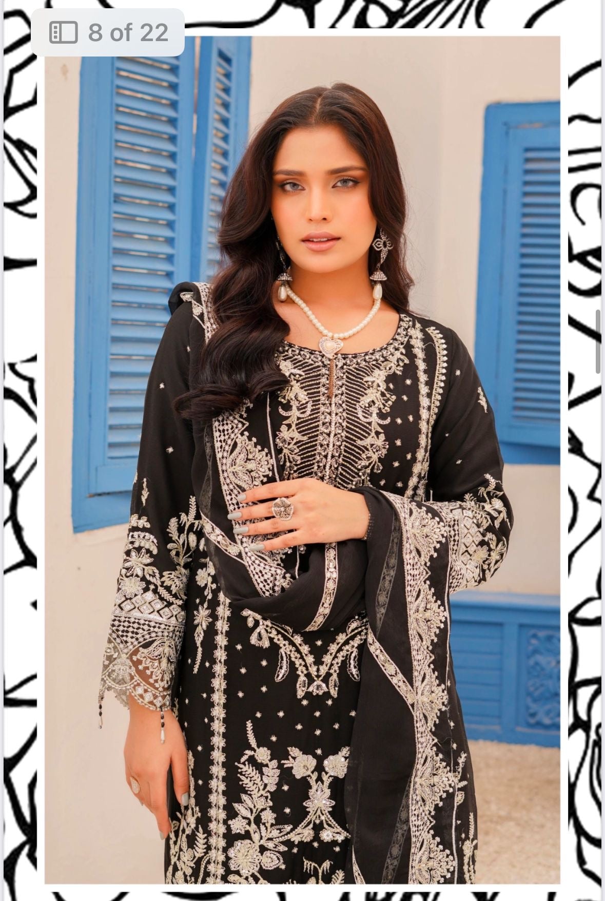 SIMRANS ‘Haseen’ | Embroidered Chiffon Readymade | SM761 (Black)