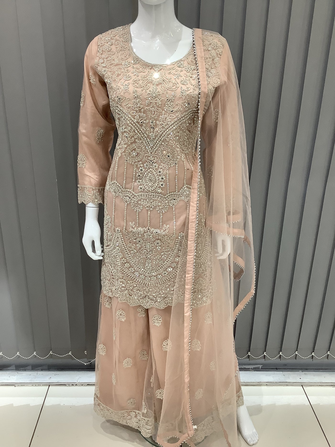 ASHA | Embroidered Net Mother & Daughter Ready To Wear Peach | AS74