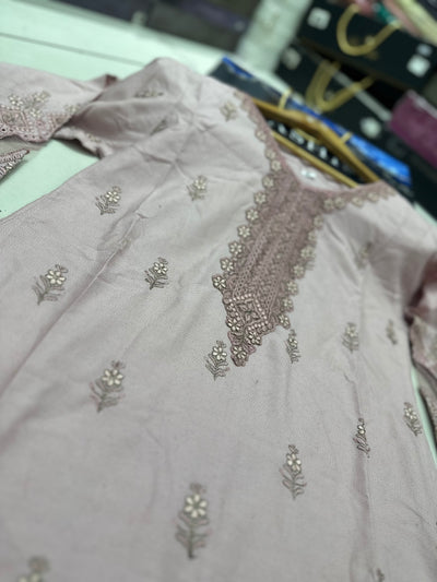 S Creations ‘Larisa’ | Embroidered Dhanak Readymade | SC150 (Peach)