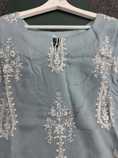 KHADIJAH’S | Embroidered Chiffon 3pc Readymade | KJ171 (Ice Blue)