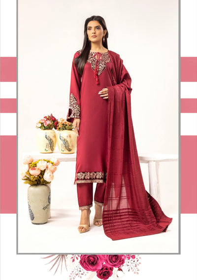 SIMRANS ‘Haniya B’ | Embroidered Dhanak Readymade | SM731 (Maroon)