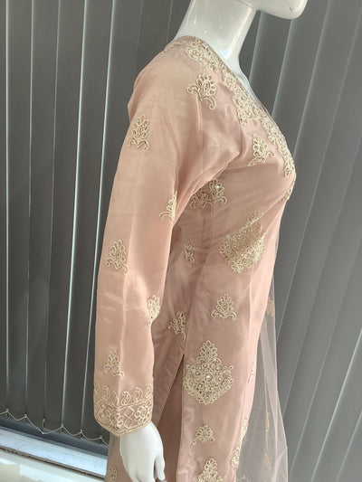 ASHA | Embroidered Net Dori Work Mother & Daughter Dress Ready To Wear Dusty Pink| AS67