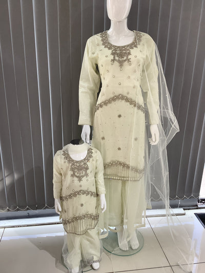 ASHA | Embroidered Hand Work Mother & Daughter Ready To Wear White | AS69