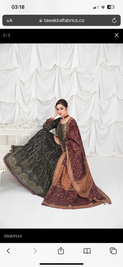 TAWAKKAL ‘Meharzad’ | Embroidered Chiffon Readymade | D1364