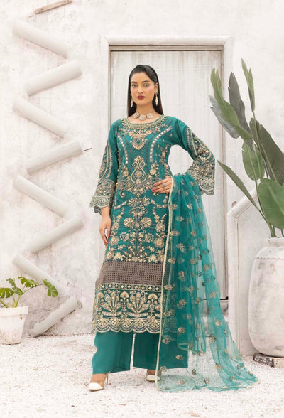 SIMRANS ‘Ivana’ | Embroidered  Net Readymade Wedding Collection| SM660 (Green)