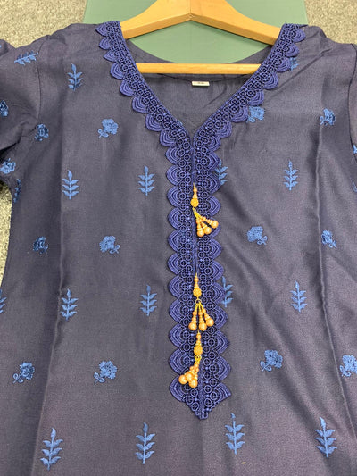 S Creations ‘Iris’ | Embroidered Dhanak Readymade | SC153 (Navy)