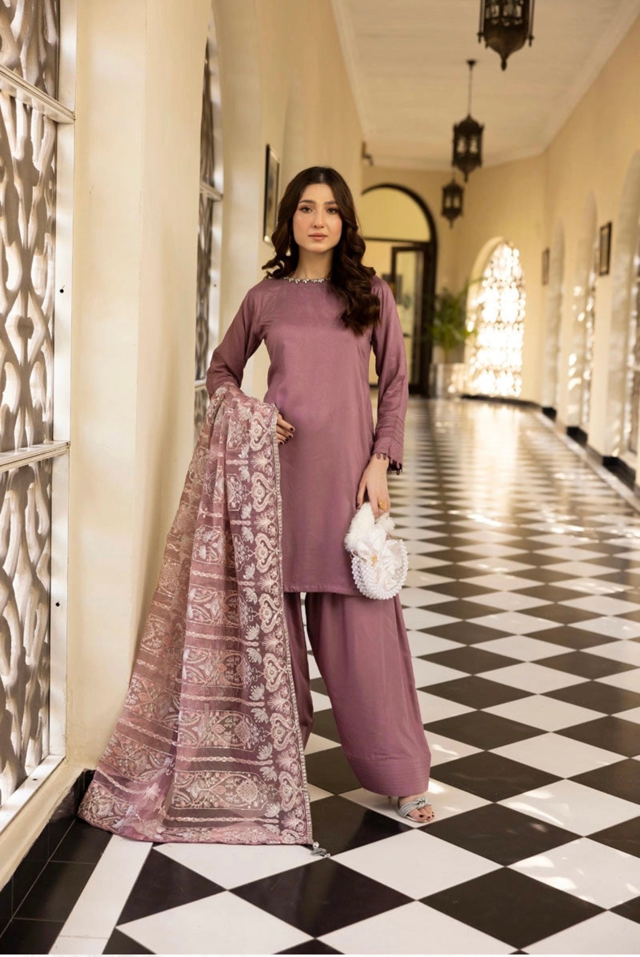 SIMRANS ‘Kaash’ | Embroidered Viscose Mother & Daughter Readymade | SM774 (Dusty Pink)