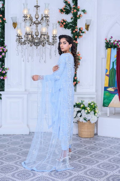 S Creations ‘Maya’ | Embroidered Net Formal Readymade | SC134 (Sky Blue)