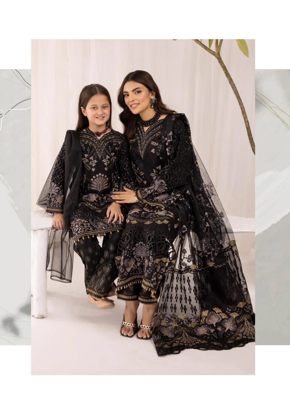 SIMRANS ‘Sienna’ | Embroidered Chiffon Mother & Daughter Readymade | SM579